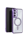 Mey İthalat®  Samsung Galaxy S25 Kılıf Joke Simli Magneticsafe Kılıf - Derin Mor