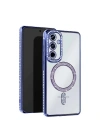 Mey İthalat®  Samsung Galaxy S25 Kılıf Joke Simli Magneticsafe Kılıf - Mavi