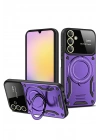Mey İthalat®  Samsung Galaxy S25 Plus Kılıf Joy Lens Standlı Kapak - Mor