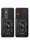 Mey İthalat®  Samsung Galaxy S25 Plus Kılıf Pars Lens Yüzüklü Silikon - Siyah