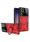 Mey İthalat®  Samsung Galaxy S25 Ultra Kılıf Joy Lens Standlı Kapak - Kırmızı