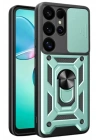 Mey İthalat®  Samsung Galaxy S25 Ultra Kılıf Pars Lens Yüzüklü Silikon - Yeşil