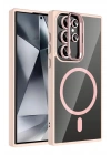 Mey İthalat®  Samsung Galaxy S25 Ultra Remim Lensli Magsafe Standlı Kapak - Pembe