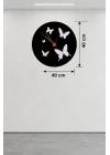 Mey İthalat® Uçuşan Kelebekler Tasarım Ahşap Duvar Saati - 40x40 cm Dekoratif