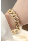 Mey İthalat® Vip Seri Pirinç Zirkon Taşlı Gold Renk Gurmet Bileklik
