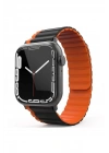 Mey İthalat®   Watch 42mm MO-WB1 Çift Renk Mıknatıslı Silikon Kordon - Siyah-Turuncu
