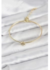 Mey İthalat® Zirkon Taşlı Yonca Model Gold Renk Kadın Bileklik