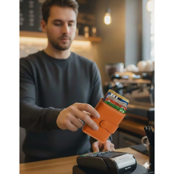 Hakiki Deri Mekanizmalı Akıllı Cüzdan Kartlık