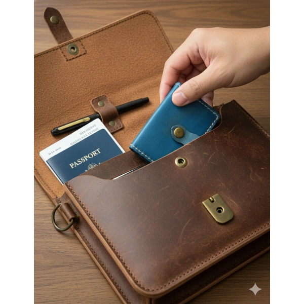 Hakiki Deri Akordiyon Cüzdan Kartlık