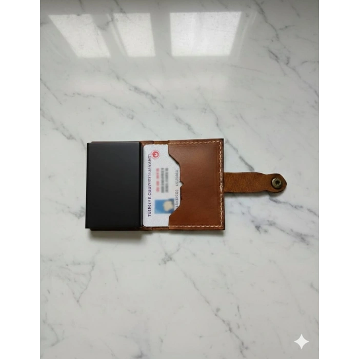 Hakiki Deri Mekanizmalı Akıllı Cüzdan Kartlık