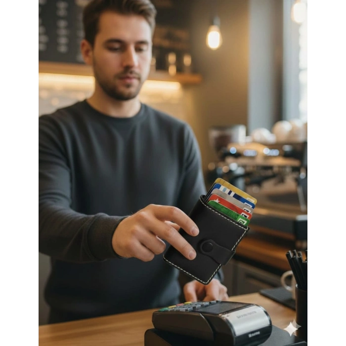 Hakiki Deri Mekanizmalı Akıllı Cüzdan Kartlık