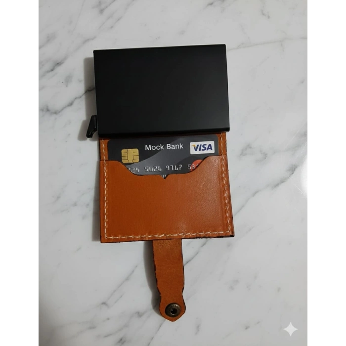 Hakiki Deri Mekanizmalı Akıllı Cüzdan Kartlık