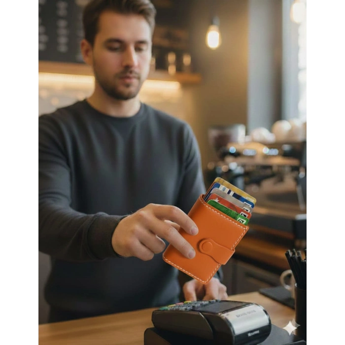 Hakiki Deri Mekanizmalı Akıllı Cüzdan Kartlık