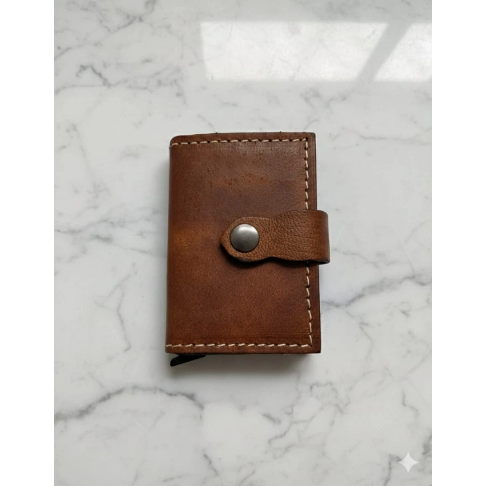 Hakiki Deri Mekanizmalı Akıllı Cüzdan Kartlık