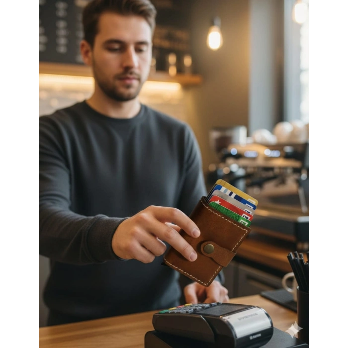 Hakiki Deri Mekanizmalı Akıllı Cüzdan Kartlık