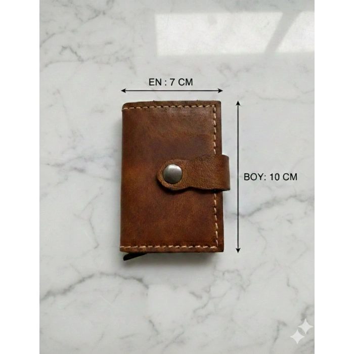 Hakiki Deri Mekanizmalı Akıllı Cüzdan Kartlık