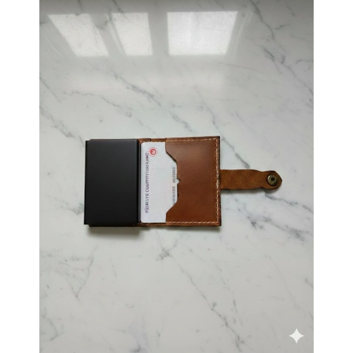 Hakiki Deri Mekanizmalı Akıllı Cüzdan Kartlık