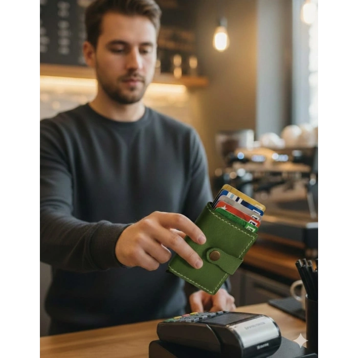 Hakiki Deri Mekanizmalı Akıllı Cüzdan Kartlık