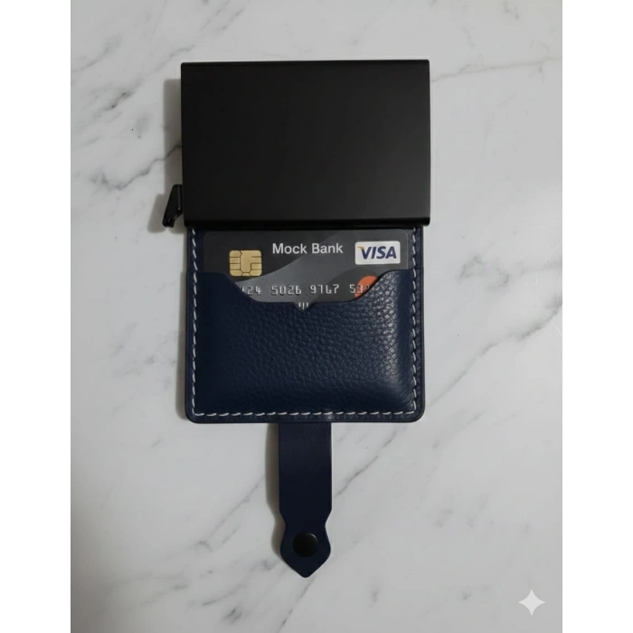 Hakiki Deri Mekanizmalı Akıllı Cüzdan Kartlık