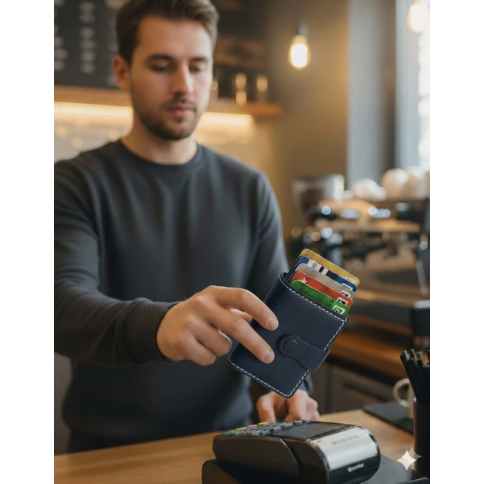 Hakiki Deri Mekanizmalı Akıllı Cüzdan Kartlık