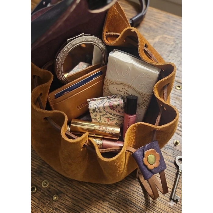 Hakiki Deri El İşçiliği Mini El Çantası / Cüzdan