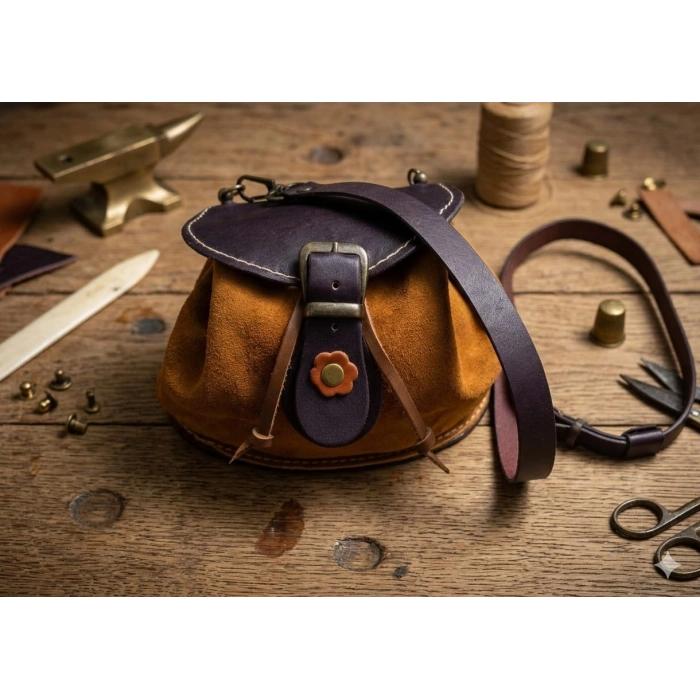 Hakiki Deri El İşçiliği Mini El Çantası / Cüzdan