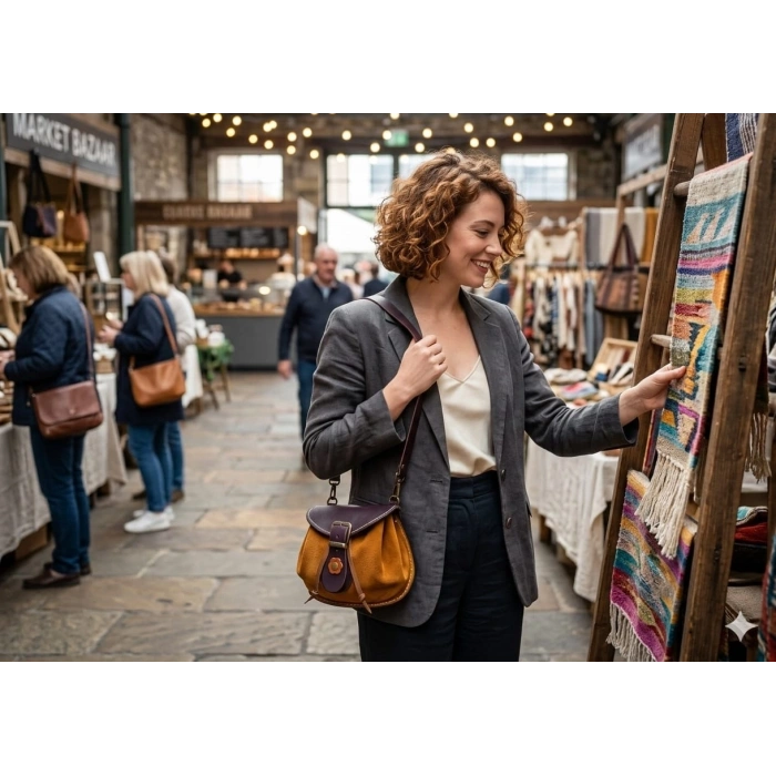 Hakiki Deri El İşçiliği Mini El Çantası / Cüzdan