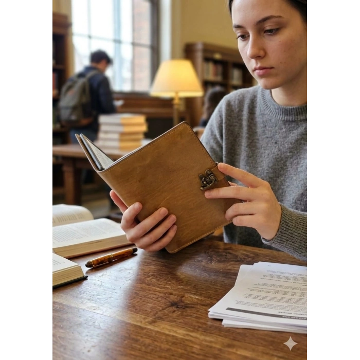 Premium Hakiki Deri Çok Amaçlı Portföy ve Tablet Kılıfı - Vintage Taba