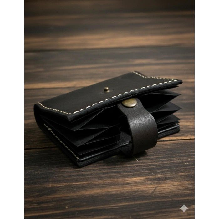 Hakiki Deri Akordiyon Cüzdan Kartlık