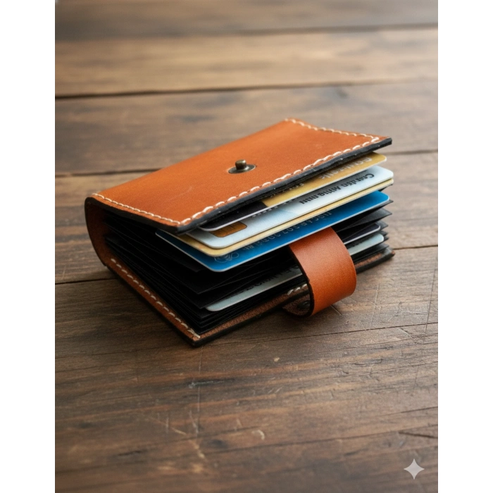 Hakiki Deri Akordiyon Cüzdan Kartlık