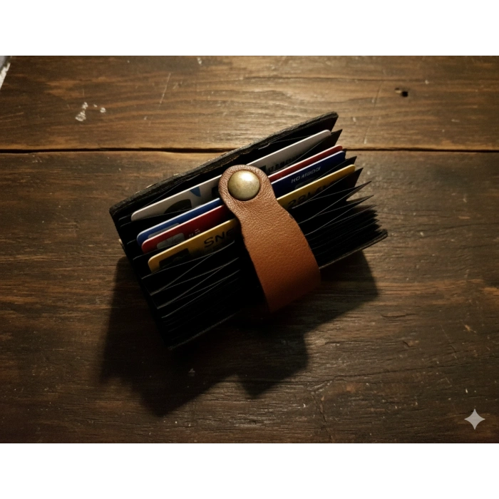 Hakiki Deri Akordiyon Cüzdan Kartlık