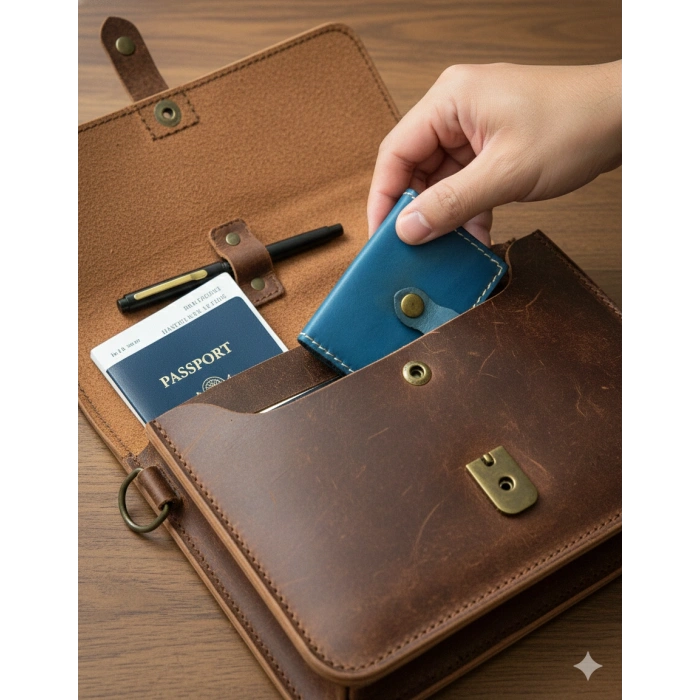 Hakiki Deri Akordiyon Cüzdan Kartlık