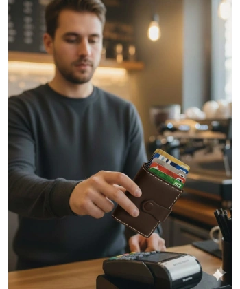 Hakiki Deri Mekanizmalı Akıllı Cüzdan Kartlık
