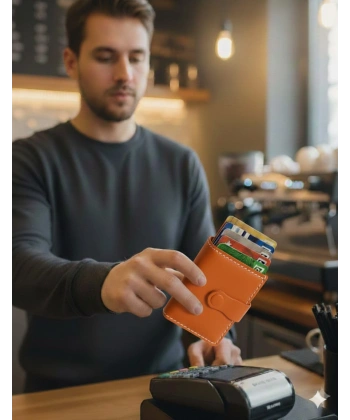 Hakiki Deri Mekanizmalı Akıllı Cüzdan Kartlık