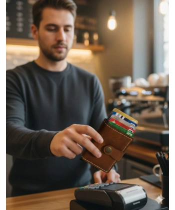 Hakiki Deri Mekanizmalı Akıllı Cüzdan Kartlık