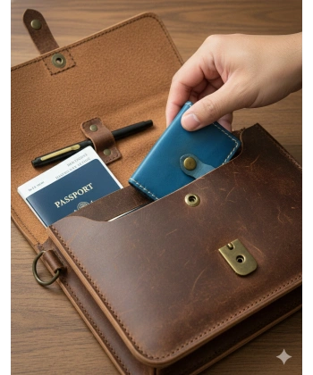 Hakiki Deri Akordiyon Cüzdan Kartlık