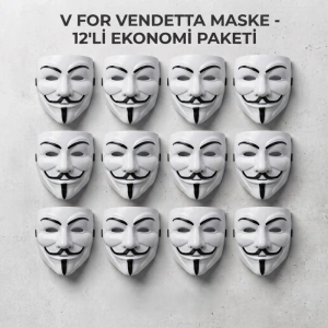 V for Vendetta Maskesi - 12li Paket - Plastik