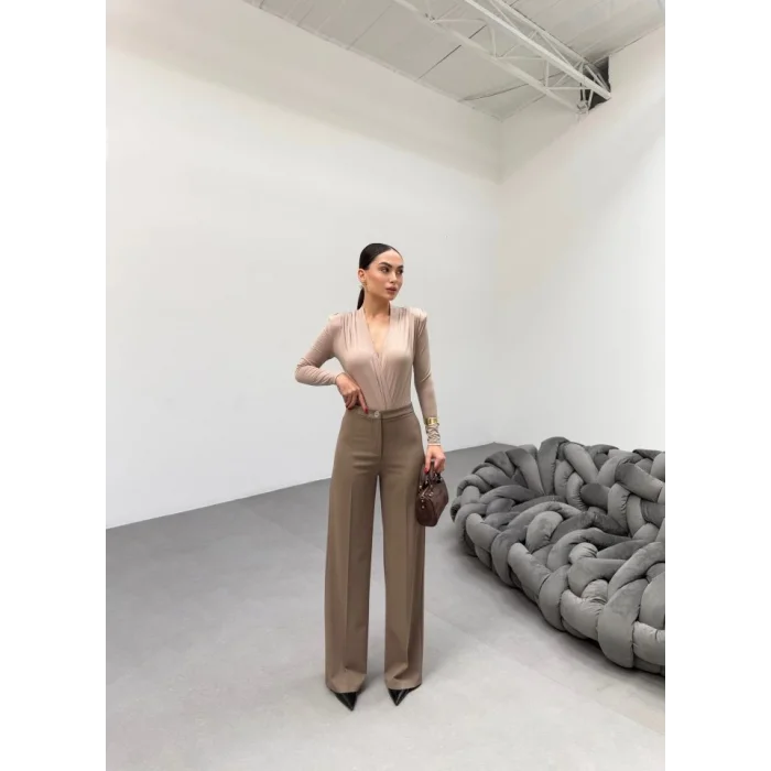 230 Gr Poly Viscose Lycra Metal Düğme Palazzo Pantolon