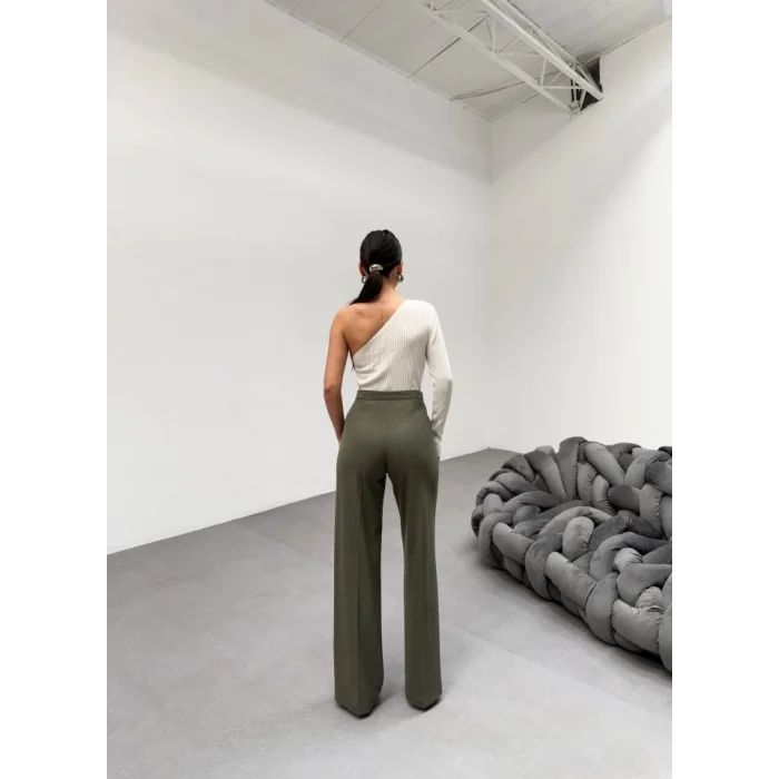 230 Gr Poly Viscose Lycra Metal Düğme Palazzo Pantolon