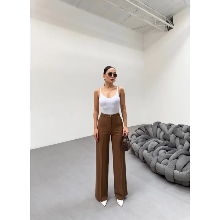 230 Gr Poly Viscose Lycra Metal Düğme Palazzo Pantolon