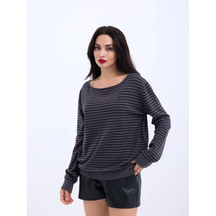 4215 TRİKO ÇİZGİLİ SALAŞ KAZAK-ANTRASİT-SİYAH