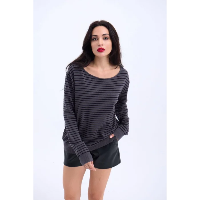 4215 TRİKO ÇİZGİLİ SALAŞ KAZAK-ANTRASİT-SİYAH