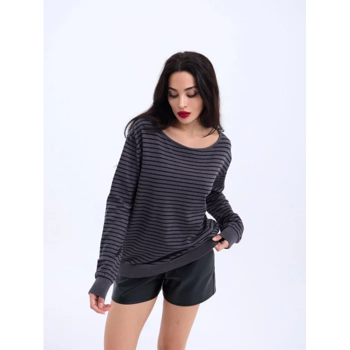 4215 TRİKO ÇİZGİLİ SALAŞ KAZAK-ANTRASİT-SİYAH