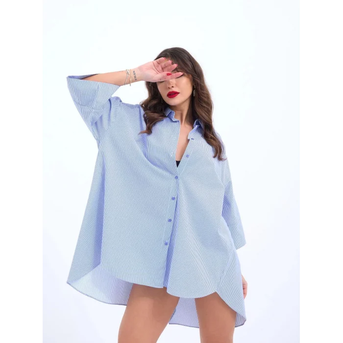 4328 GÖMLEK-MAVİ BEYAZ ÇİZGİLİ