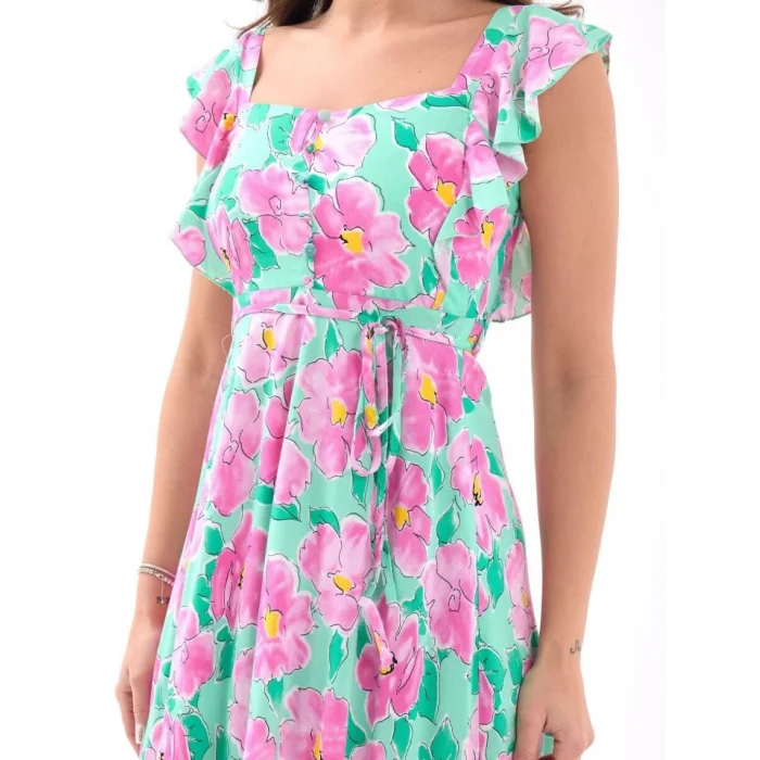 5370 ELBİSE-PEMBE GÜL DESEN