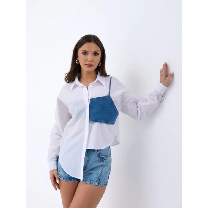 5419 GÖMLEK-MAVİ CEPLİ BEYAZ