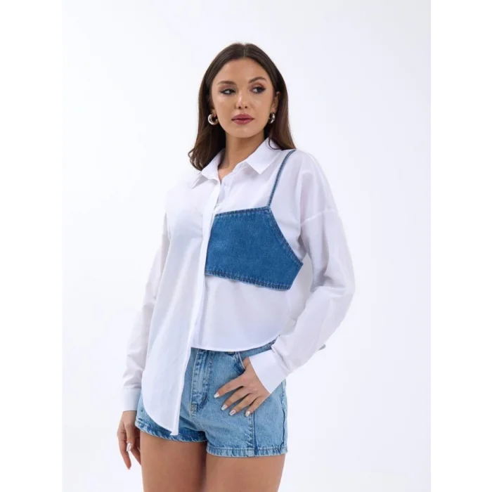 5419 GÖMLEK-MAVİ CEPLİ BEYAZ