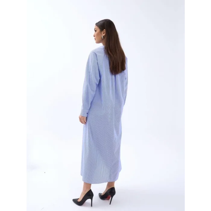 5857 ELBİSE-MAVİ BEYAZ ÇİZGİLİ