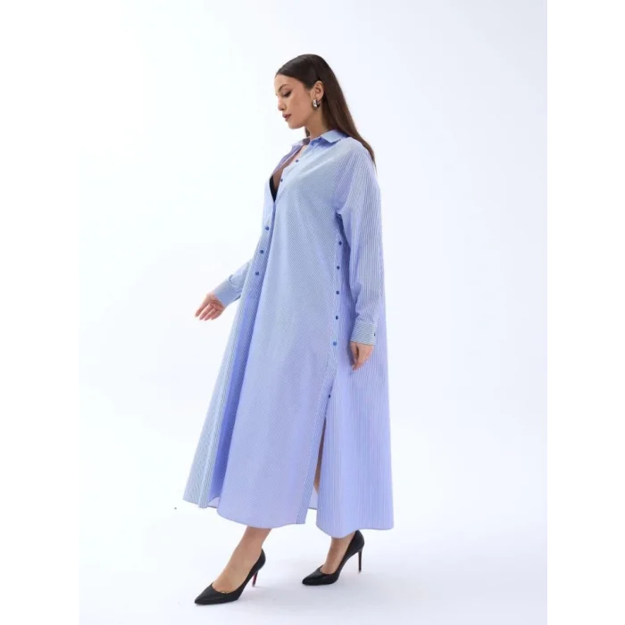 5857 ELBİSE-MAVİ BEYAZ ÇİZGİLİ