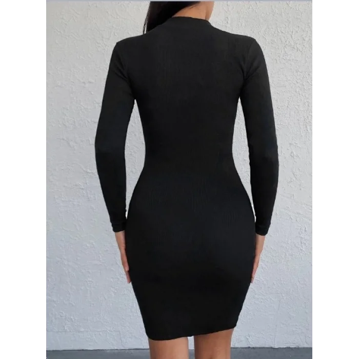 Kadın Uzun Kollu Yarım Balıkçı Yaka Mini Boy Elbise